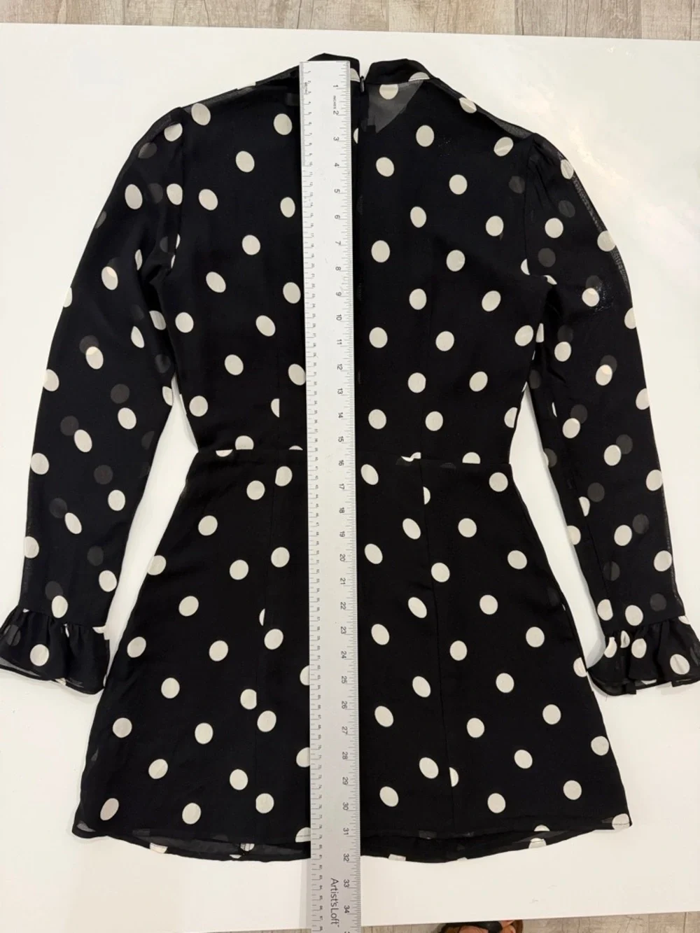 Reformation Fox Polka Dot Mini Dress Black White Tie Neck Size 4 EUC - Picture 9 of 9